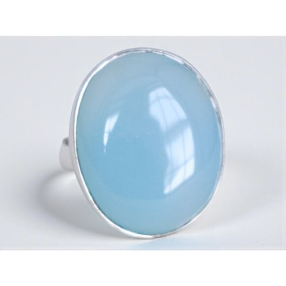 Vintage 925 Silver Blue Chalcedony Ring Large Oval Statement Gemstone - Picture 1 of 8